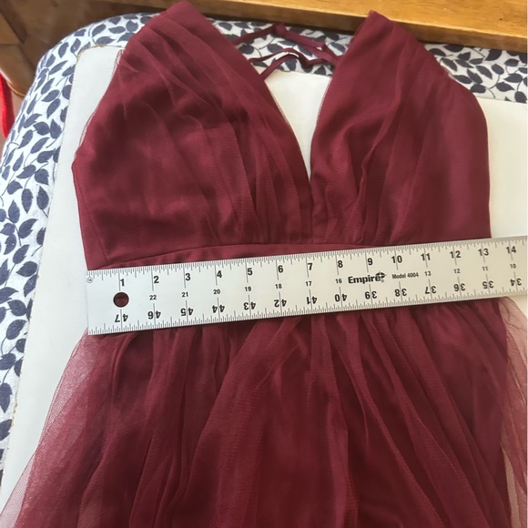 Lulus Burgundy Rare Beauty Tulle Backless Dual Front Slits Maxi Dress NWOT S - Picture 16 of 16